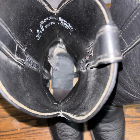 Vintage Laredo 56672 Men’s 9D Black Leather Cowboy Boots USA Made Western - Picture 6 of 8